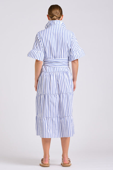 DRESS MOLLY OVERSIZED SHIRTDRESS -WHITE WITH AZURE TICKING