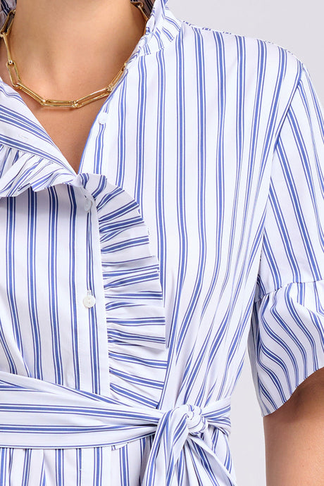 DRESS MOLLY OVERSIZED SHIRTDRESS -WHITE WITH AZURE TICKING