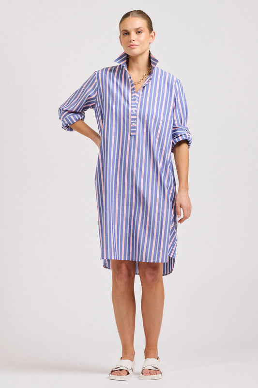 DRESS POPOVER - CHAMBRAY PINK STRIPE - LAST ONE SIZE L!
