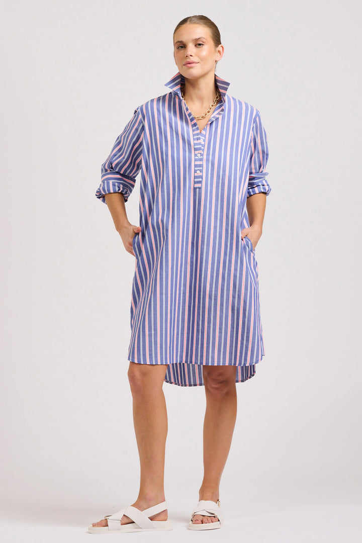 DRESS POPOVER - CHAMBRAY PINK STRIPE - LAST ONE SIZE L!