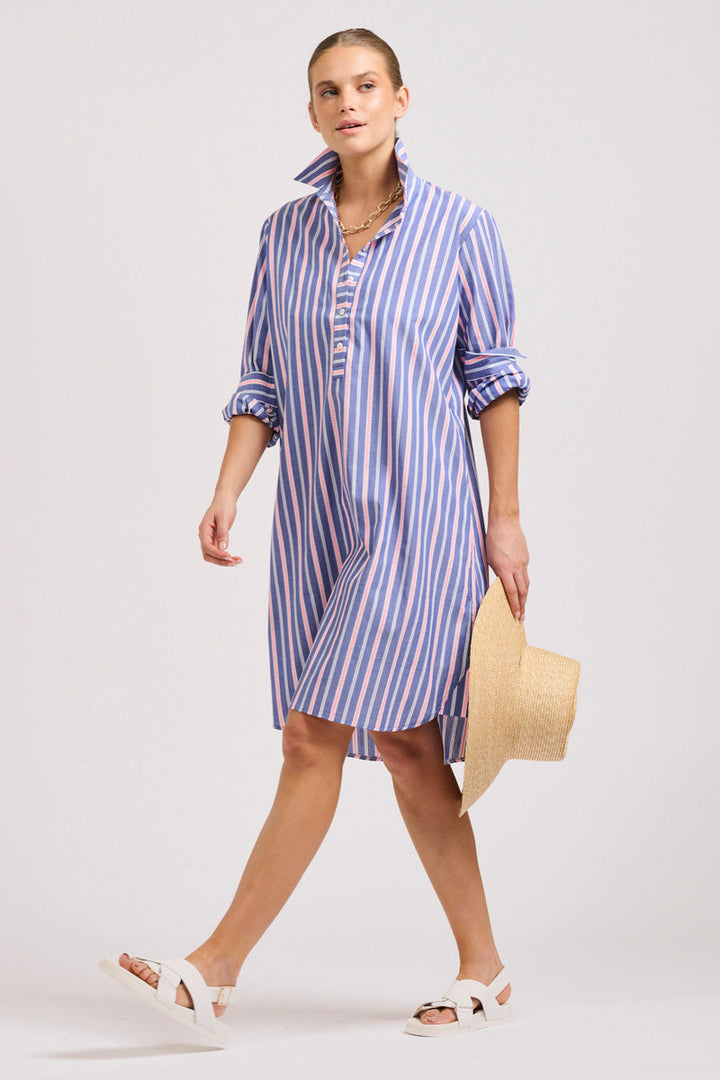 DRESS POPOVER - CHAMBRAY PINK STRIPE - LAST ONE SIZE L!