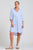 DRESS POPOVER SHIRTDRESS - WHITE & BLUE STIPE W/FLORAL TRIM