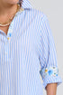 DRESS POPOVER SHIRTDRESS - WHITE & BLUE STIPE W/FLORAL TRIM