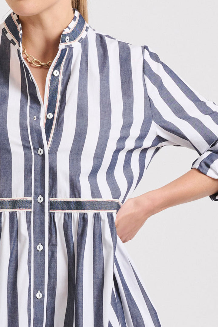 DRESS SANDY TIERED - NAVY WIDE STRIPE