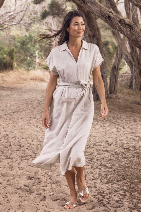 DRESS SHORT SLEEVED BELTED LINEN CC's Trendz DRESS SHORT SLEEVED BELTED LINEN CC's Trendz