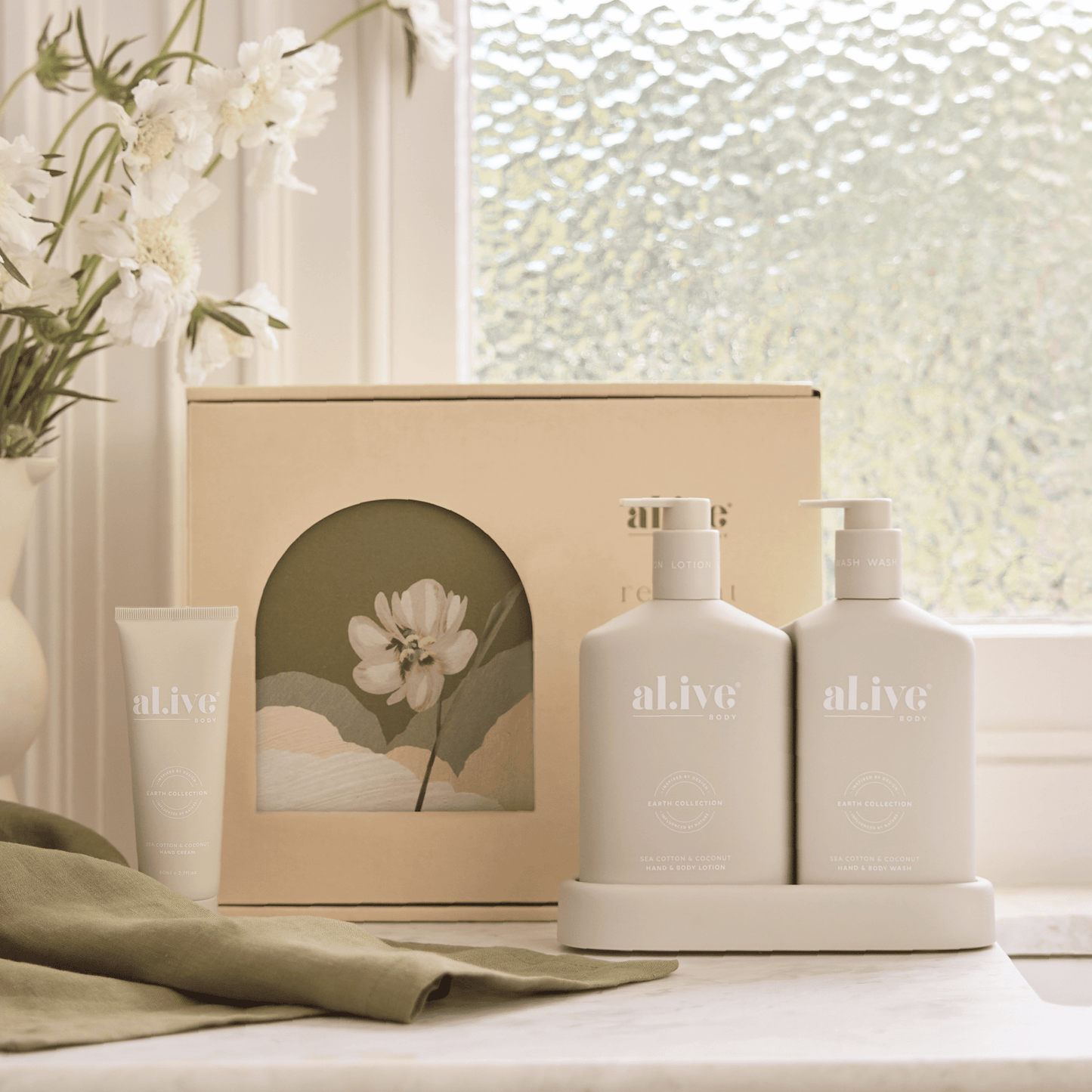 WASH & LOTION DUO + HAND CREAM GIFT SET - SEA COTTON & COCONUT