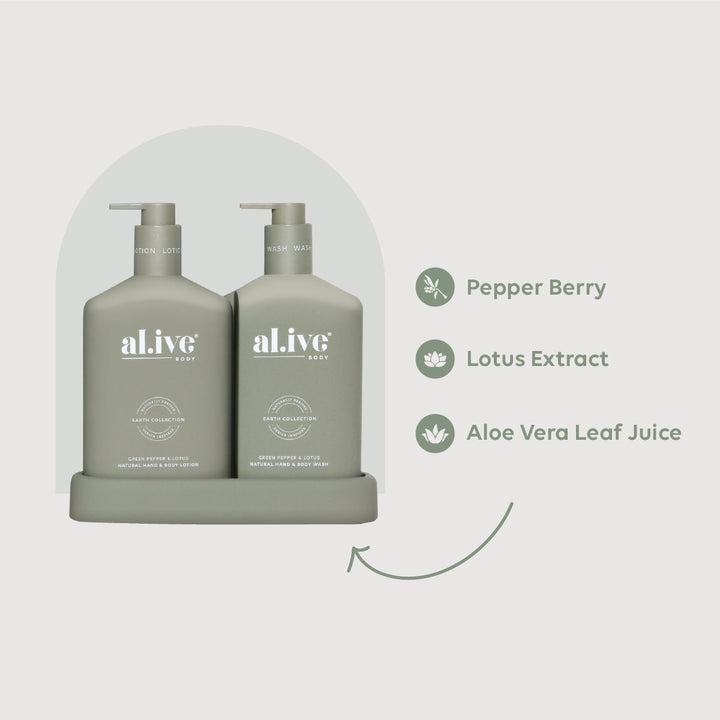 WASH & LOTION DUO + TRAY - GREEN PEPPER & LOTUS