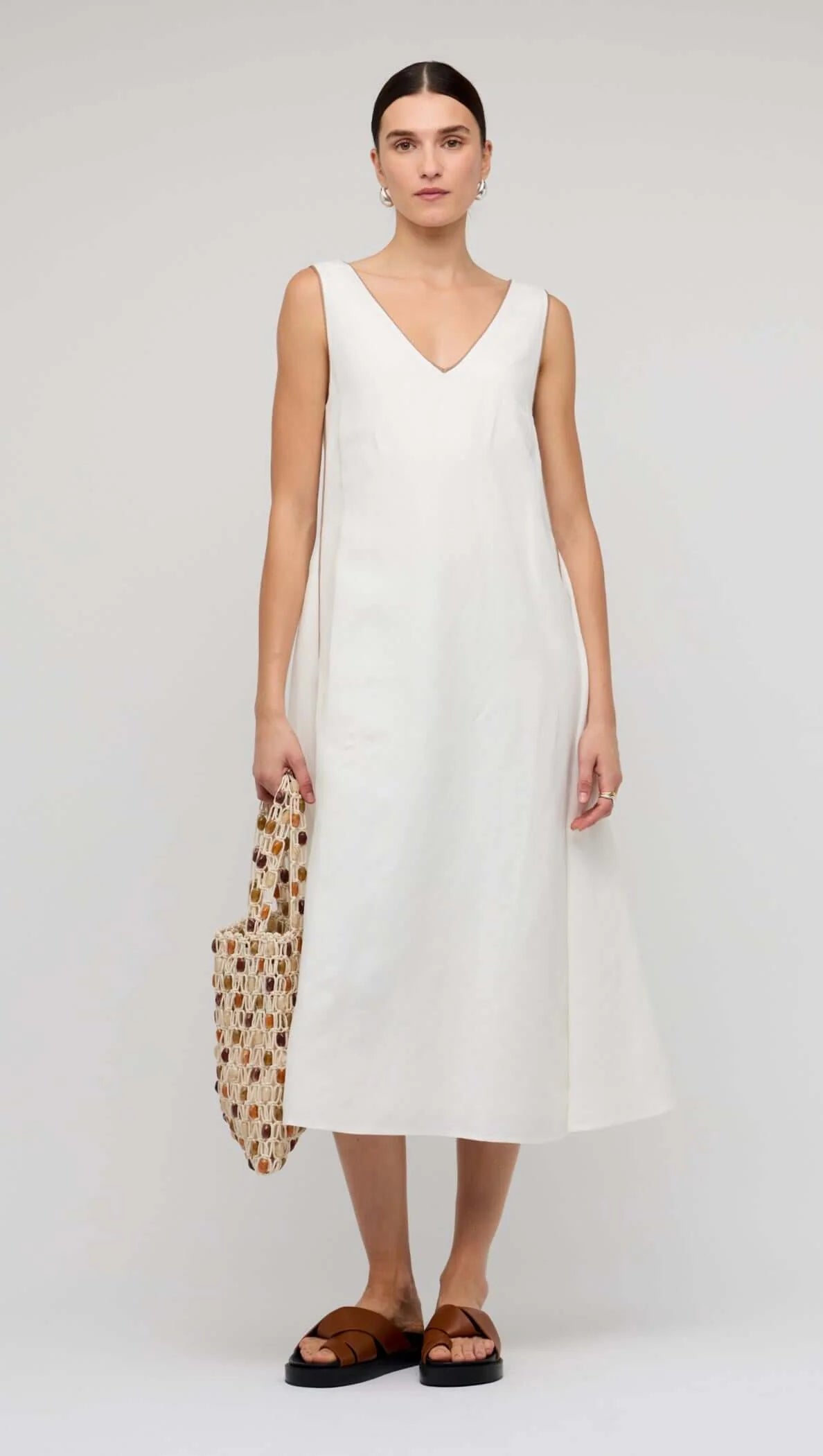 DRESS NYLA MIDI - WHITE/LATTE