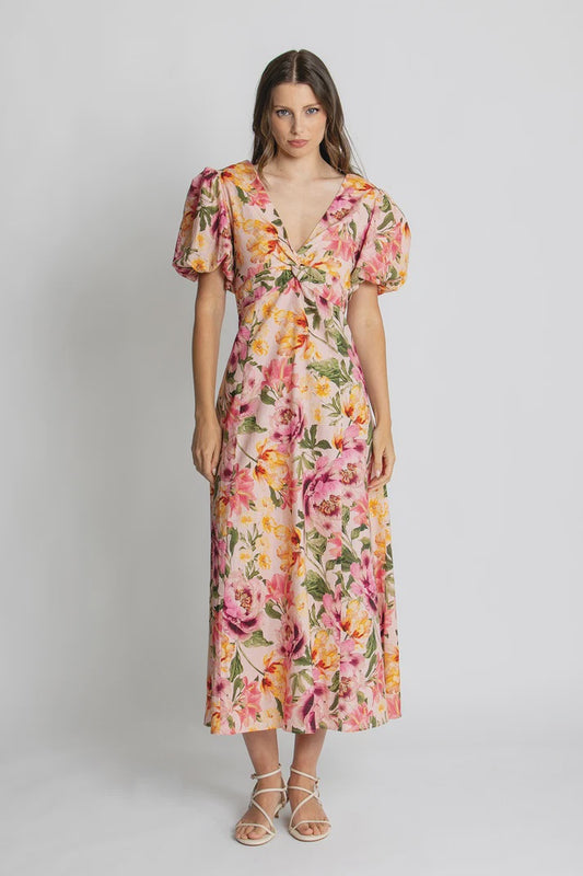 DRESS MIA MIDI - WHISPERING PEONIES