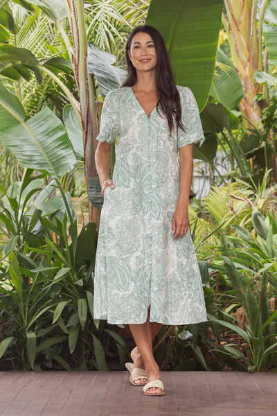 princess polly green dress kenzie Linen midi summer dress MYSTIC main image 0