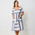 DRESS LINEN STRIPE SQR NCK