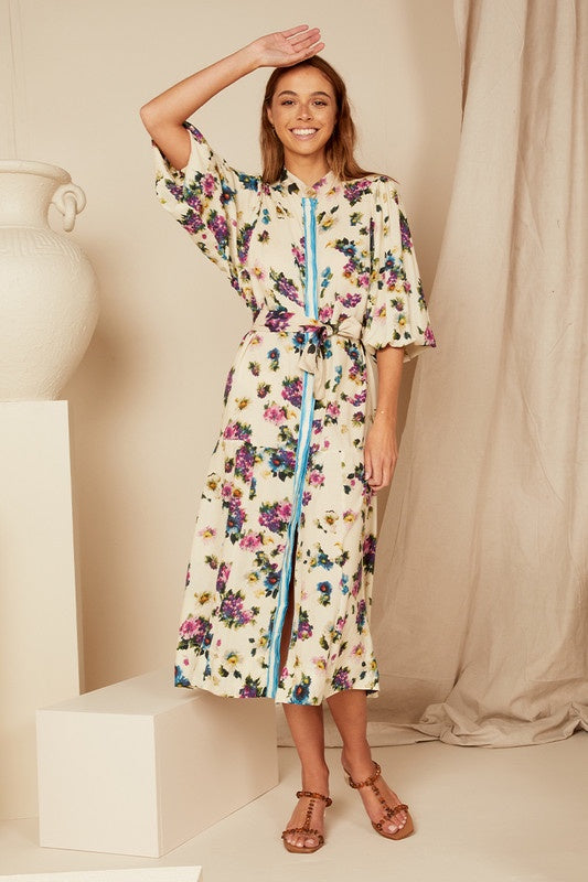 DRESS DITSY DROP WAIST MIDI