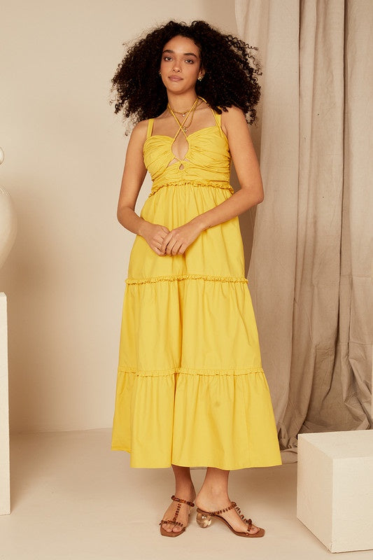 DRESS HALTER STRAP MIDI - TUMERIC
